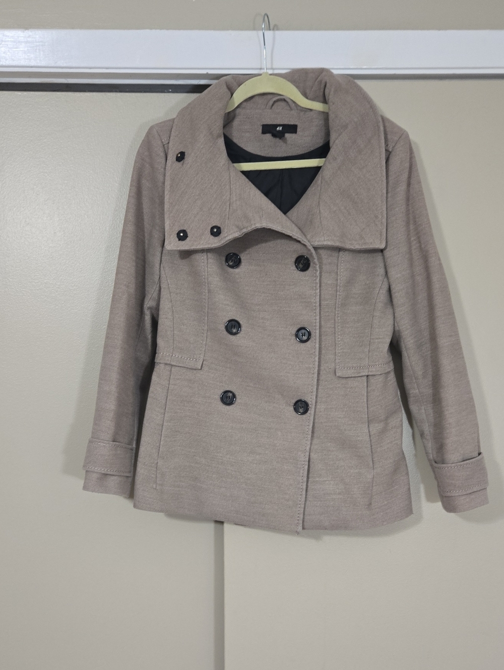 H&M Women's Double Breasted Taupe Pea Coat Size 12